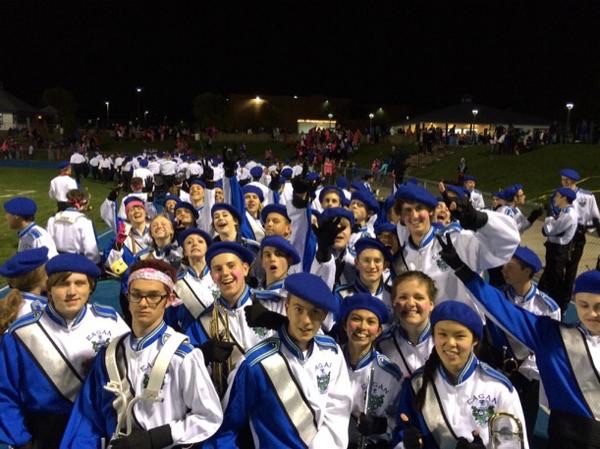 Varsity Marching Band before a halftime show (Courtesy of @EaganHSBands)