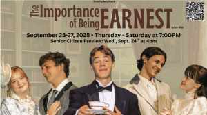 The poster for the fall play, ‘The Importance of Being Earnest’. Pictured above is Amelie Ketcham, Ethan Burch, Liam Thomas, Bowie Keller-Gould, and Violet Stowers. Photo credit to the EHS Theatre Department.