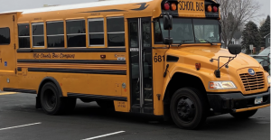Bus 681 is captured lining up to drop students off in the morning to begin their school day. Photo taken by Lillian Gunderson.